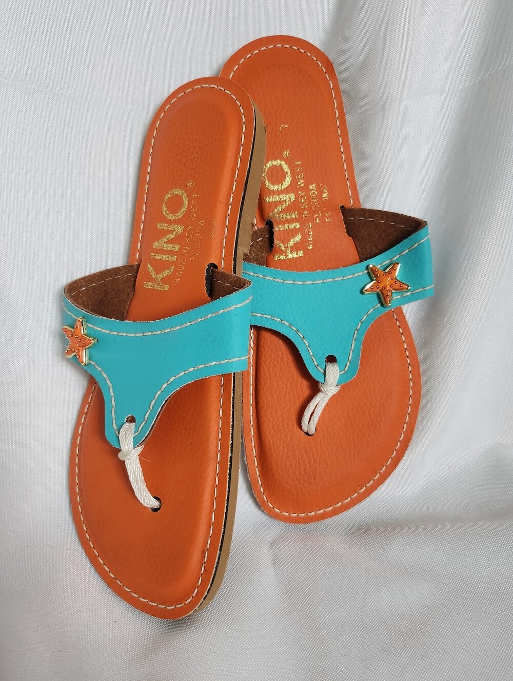 Kino Turquoise & Orange Women's Leather Sandals